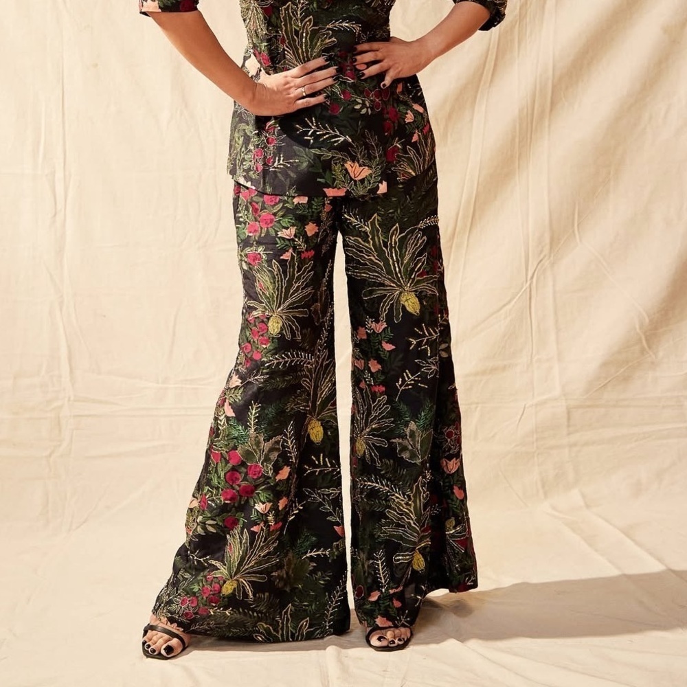 Prints by Radhika Jaipur, multi colored flared pants, size 28